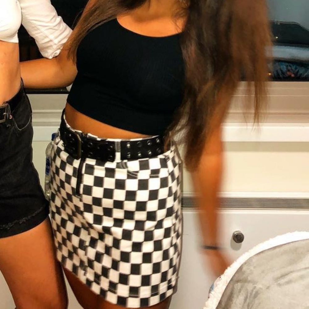 Checkered front half zip skirt